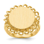 Load image into Gallery viewer, Open Back Open 14mm Round with Twist-spiral Edge Signet Ring Custom Personalized with Free Engraving Available of Initials or Monogram in Solid 14K Yellow Gold