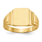 Load image into Gallery viewer, Solid Closed Back Womens Mens 9.5mm Square Top Signet Ring Custom Personalized with Free Engraving Available of Initials or Monogram in Solid 14K Yellow Gold