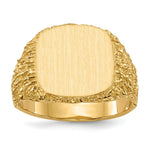 Load image into Gallery viewer, Mens Solid Back Treebark Sides Signet Ring with Free Engraving Available of Initials Monogram in Solid 14K Yellow Gold