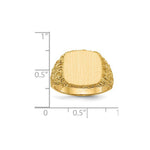 Load image into Gallery viewer, Open Back Mens Bark Nugget Sides Square Top Signet Ring Custom Personalized with Free Engraving Available of Initials or Monogram in Solid 14K Yellow Gold