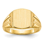Load image into Gallery viewer, Solid Closed Back Womens Mens Double Grooved Sides Top Signet Ring Custom Personalized with Free Engraving Available of Initials or Monogram in Solid 14K Yellow Gold