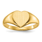 Load image into Gallery viewer, Solid Closed Back Womens Heart Design Top Signet Ring Custom Personalized with Free Engraving Available of Initials or Monogram in Solid 14K Yellow Gold