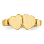 Load image into Gallery viewer, Solid Closed Back Ladies Signet Ring Double Heart Shape Custom Personalized with Free Engraving Available of Initials in Solid 14K Yellow Gold