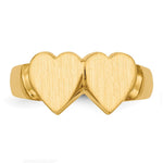 Load image into Gallery viewer, Solid Closed Back Ladies Signet Ring Double Heart Shape Custom Personalized with Free Engraving Available of Initials in Solid 14K Yellow Gold
