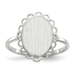 Load image into Gallery viewer, Open Back Signet Ring Oval Shape Scallop Edge Custom Personalized with Free Engraving Available of Initials in Solid 14K White Gold