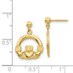 Load image into Gallery viewer, 14K Yellow Gold Dangling Claddagh Post Earrings