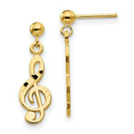 Load image into Gallery viewer, 14K Yellow Gold Polished & Diamond-Cut Treble Clef Dangle Post Earrings