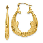 Load image into Gallery viewer, 14K Yellow Gold Polished Dolphin Hoop Earrings 17mm length