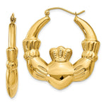 Load image into Gallery viewer, 14K Yellow Gold Polished Claddagh Hoop Earrings 20mm length