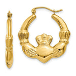 Load image into Gallery viewer, 14K Yellow Gold Polished Claddagh Hoop Earrings 27mm length
