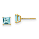 Load image into Gallery viewer, 14K Yellow Gold Madi K Blue Topaz 4mm Square Post Earrings