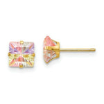 Load image into Gallery viewer, 14K Yellow Gold Madi K Multi-color CZ 6mm Square Post Earrings