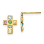 Load image into Gallery viewer, 14K Yellow Gold Madi K Multi-colored CZ Cross Post Earrings