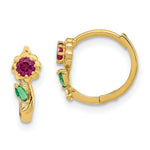 Load image into Gallery viewer, 14K Yellow Gold Madi K Red & Green CZ Hinged Hoop Earrings