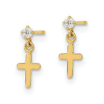 Load image into Gallery viewer, 14K Yellow Gold Madi K Childrens CZ Cross Post Dangle Earrings
