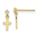 Load image into Gallery viewer, 14K Yellow Gold Madi K Childrens CZ Cross Post Dangle Earrings