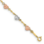 Load image into Gallery viewer, 14K Tri-Color Gold Puff Heart Bracelet Length 7'' inches
