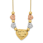 Load image into Gallery viewer, 14K Tri-Color Gold Puff & Flat Hearts Necklace Length 18'' inches
