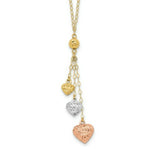 Load image into Gallery viewer, 14K Tri-Color Gold Puff Heart Lariat with 2'' ext Necklace Length 16'' inches