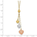 Load image into Gallery viewer, 14K Tri-Color Gold Puff Heart Lariat with 2'' ext Necklace Length 16'' inches