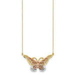 Load image into Gallery viewer, 14K Yellow Gold Yellow & Rose Gold w/ Rhodium Butterfly Necklace Length 17'' inches