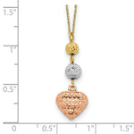 Load image into Gallery viewer, 14K Tri-Color Gold Ropa Diamond Cut Beads & Heart w/ 2'' Extension Necklace Length 16'' inches