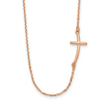 Load image into Gallery viewer, 14k Rose Gold Small Sideways Curved Cross Necklace length: 19 inches