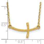 Load image into Gallery viewer, 14K Yellow Gold Small Sideways Curved Twist Cross Necklace length: 19 inches