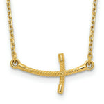 Load image into Gallery viewer, 14K Yellow Gold Small Sideways Curved Twist Cross Necklace length: 19 inches