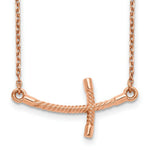 Load image into Gallery viewer, 14k Rose Gold Large Sideways Curved Twist Cross Necklace length: 19 inches