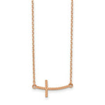 Load image into Gallery viewer, 14k Rose Gold Sideways Curved Textured Cross Necklace length: 19 inches