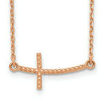 Load image into Gallery viewer, 14k Rose Gold Sideways Curved Textured Cross Necklace length: 19 inches