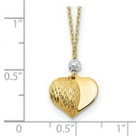 Load image into Gallery viewer, 14K Yellow Gold Two Tone Polished & Diamond-cut Puffed Heart Necklace Length 18'' inches