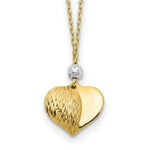 Load image into Gallery viewer, 14K Yellow Gold Two Tone Polished & Diamond-cut Puffed Heart Necklace Length 18'' inches