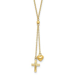Load image into Gallery viewer, 14K Yellow Gold Puffed Heart & Diamond-cut Cross Graduated Chain w/2'' Extension Necklace Length 16'' inches