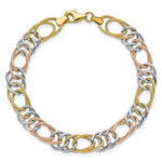 Load image into Gallery viewer, 14k Tri-Color Gold Polished Textured Fancy Double Link Bracelet length: 7.25 inches