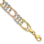 Load image into Gallery viewer, 14k Tri-Color Gold Polished Textured Fancy Double Link Bracelet length: 7.25 inches