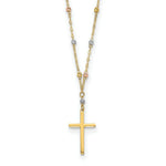 Load image into Gallery viewer, 14k Tri-color Gold Diamond-cut Beaded Polished Cross Necklace length: 17 inches