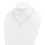 Load image into Gallery viewer, 14k Tri-color Gold Diamond-cut Beaded Polished Cross Necklace length: 17 inches