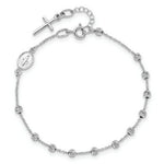 Load image into Gallery viewer, 14k White Gold Diamond-cut Cross and Miraculous Medal .75in ext. Bracelet length: 6.75 inches