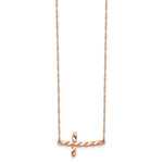 Load image into Gallery viewer, 14k Rose Gold Polished Twisted Sideways Cross Necklace length: 17 inches