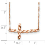 Load image into Gallery viewer, 14k Rose Gold Polished Twisted Sideways Cross Necklace length: 17 inches