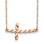 Load image into Gallery viewer, 14k Rose Gold Polished Twisted Sideways Cross Necklace length: 17 inches