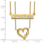 Load image into Gallery viewer, 14k Yellow Gold Two-Strand Love Always Text Bar and Heart Necklace length: 17 inches
