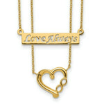 Load image into Gallery viewer, 14k Yellow Gold Two-Strand Love Always Text Bar and Heart Necklace length: 17 inches