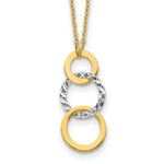 Load image into Gallery viewer, 14k Two-tone Gold Polished & Textured 3-Circle Necklace length: 17 inches
