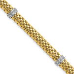 Load image into Gallery viewer, 14K Two-tone Gold 0.05-Carat Polished Diamond & Mesh Bracelet Length 7.25'' inches