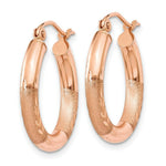 Load image into Gallery viewer, 14K Rose Gold 3mm Satin & Diamond-cut Hoop Earrings 14mm length