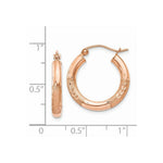 Load image into Gallery viewer, 14K Rose Gold 3mm Satin & Diamond-cut Hoop Earrings 14mm length