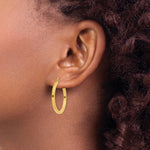 Load image into Gallery viewer, 14K Yellow Gold 2mm Square Tube Hoop Earrings 25mm length